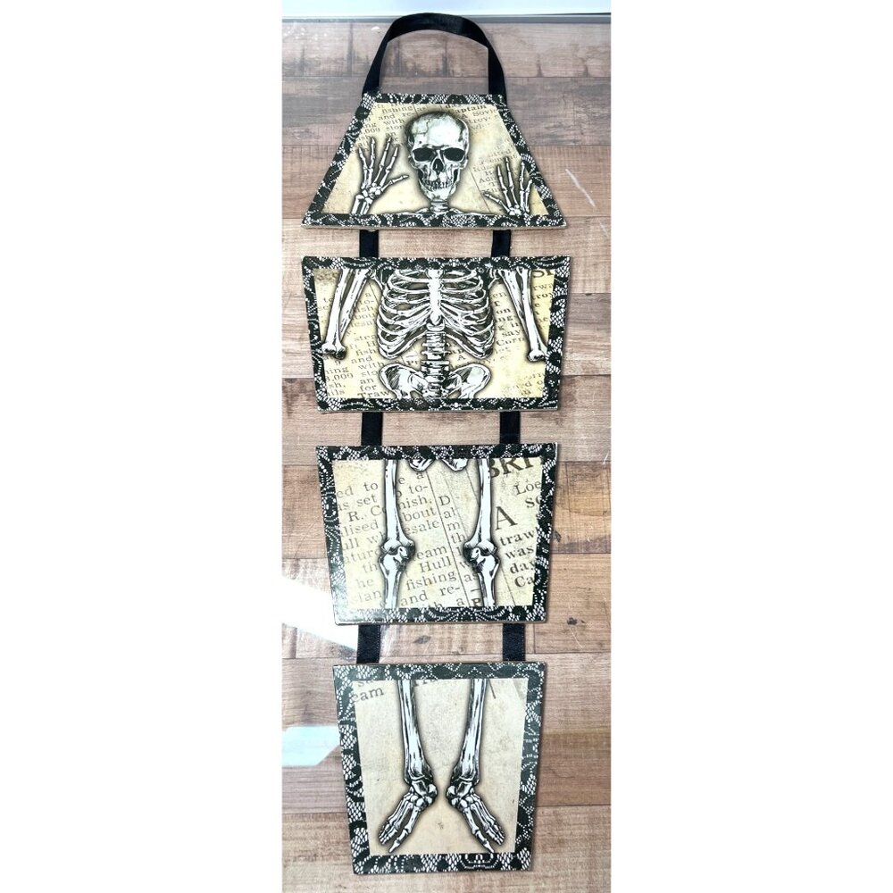 Vintage-Inspired Hanging Halloween Skeleton Decor Wood